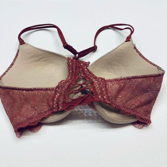 Victoria's Secret Very Sexy Push Up Bra Lace Front Closure Size 32D Pink Lace up - Picture 7 of 10